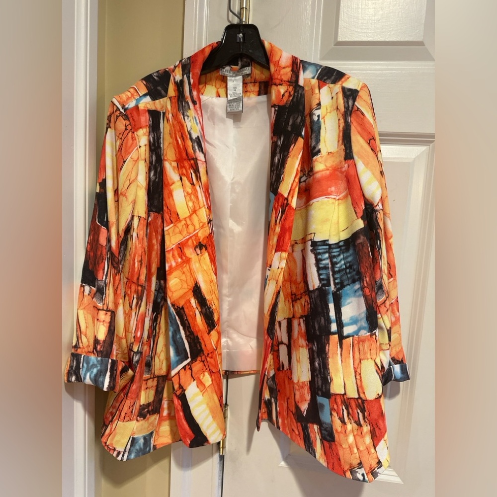 Roberto Makali Abstract Art Print Open Front Blazer Women’s XL